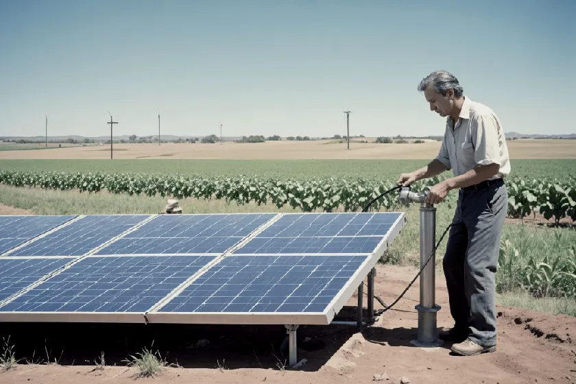 Imagen 1 del artículo sobre las ventajas de los sistemas de bombeo de agua basados en la energía solar Imagen ilustrativa de un hombre utilizando un sistema de bombeo basado en energía solar.